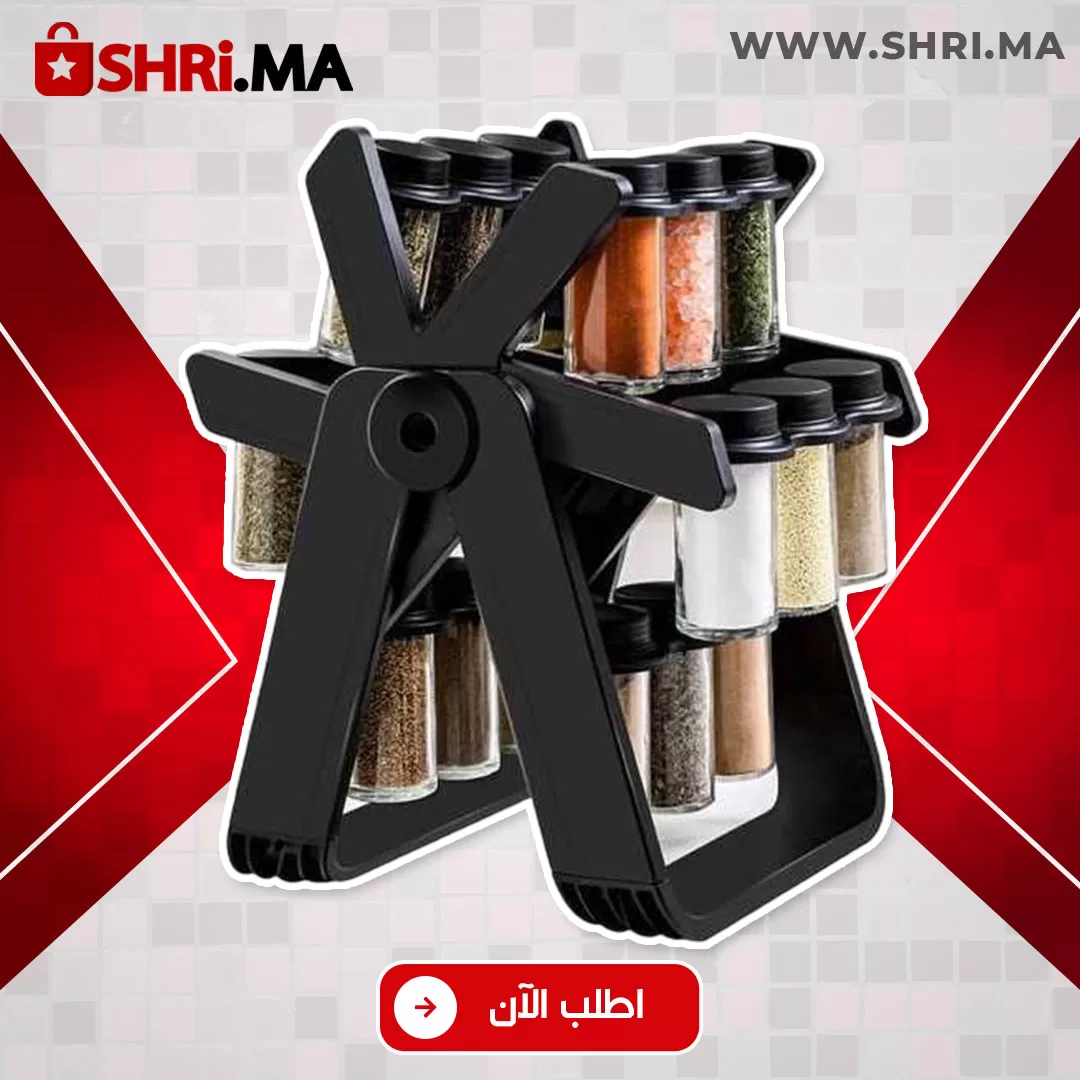 منظم للزجاجات التوابل على شكل برج دوار 360 درجة مع 18 زجاجة